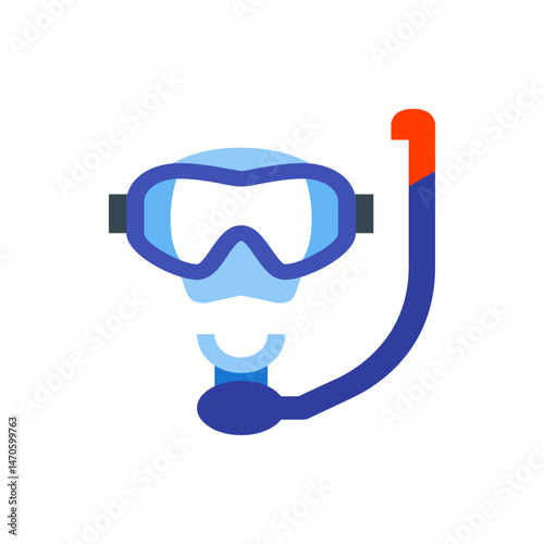 Illustration of a blue snorkeling mask with an attached snorkel on a white background for water activities