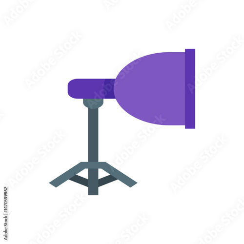 Illustration of a purple studio light with a tripod stand against a white background in a simple style