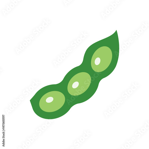 Illustration of a green bean pod with three beans inside on a white background in a simple style