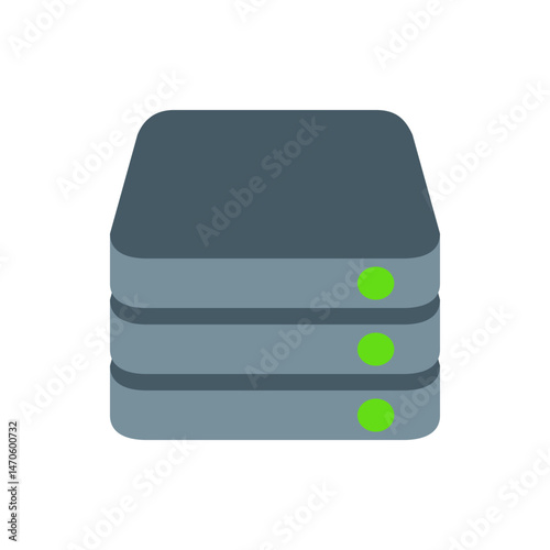 Illustration of a stacked server with three layers and green indicators on a white background design icon