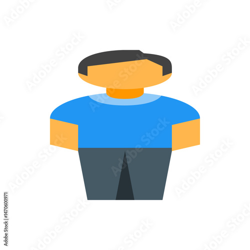 Illustration of a person standing with a blue shirt and gray pants on a white background design style