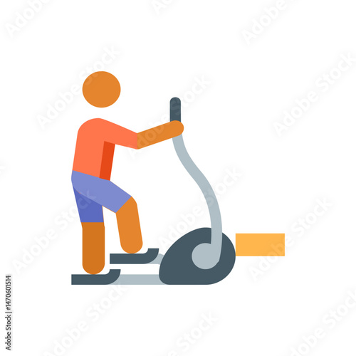 Illustration of a person using an elliptical machine for exercise and fitness in a gym setting workout scene
