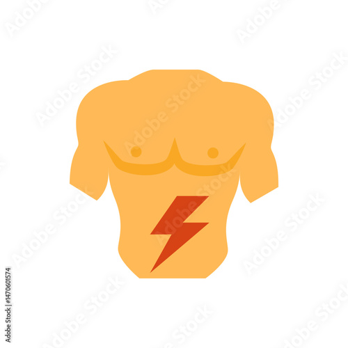 Illustration of a torso with a lightning bolt on the abdomen indicating pain or discomfort in the area