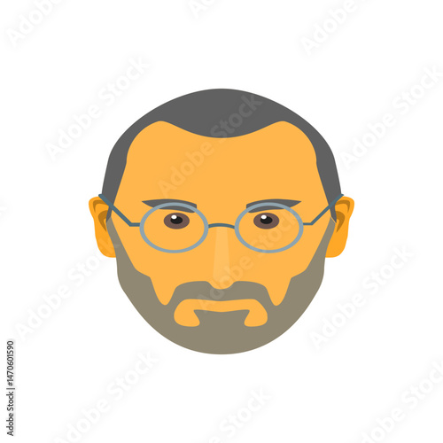 Illustration of a man's face with glasses, beard, and short gray hair on a white background centered view
