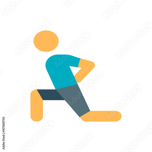 Illustration of a person in a lunge position with hands behind head on a white background style flat