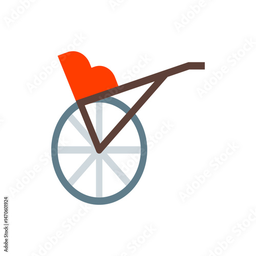 Illustration of a sulky with an orange seat and a large wheel on a white background vector image