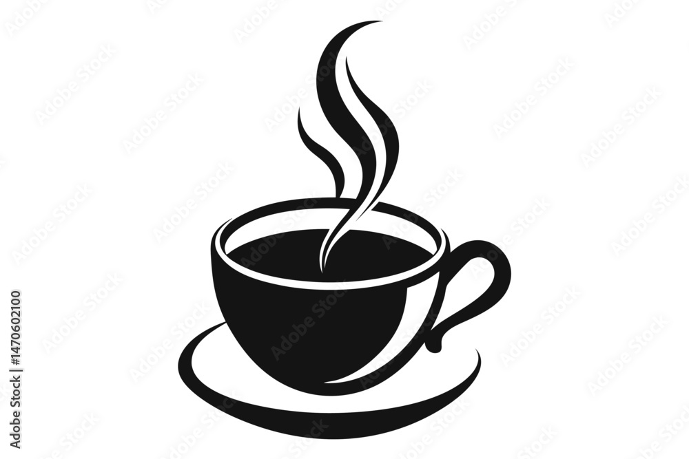 Steaming coffee appears within a black cup resting on a saucer against a white background Steaming coffee appears within a black cup resting on a saucer against a white background