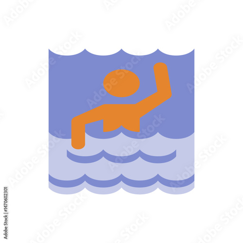 Illustration of a person swimming in water with waves and a blue background in a simple style