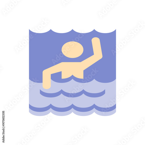 Illustration of a person swimming in water with waves and a light blue background in a simple style