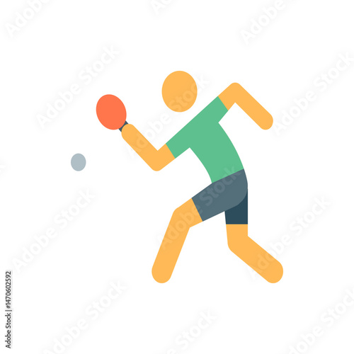 Illustration of a person playing table tennis with a paddle and ball in a stylized manner on a white background