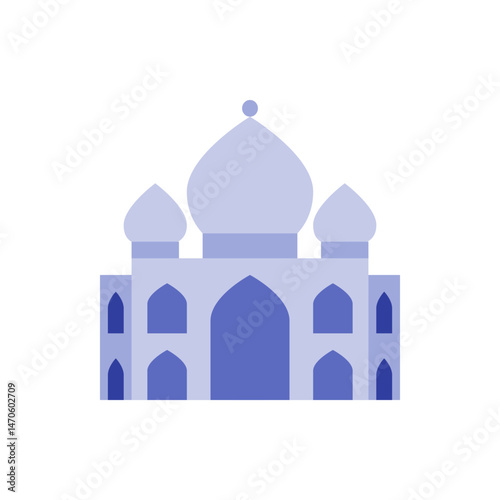 Illustration of a light blue taj mahal with domes and arches on a white background in a simple style