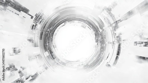 Abstract grey white circular technology background design graphic image data lines style cyber space