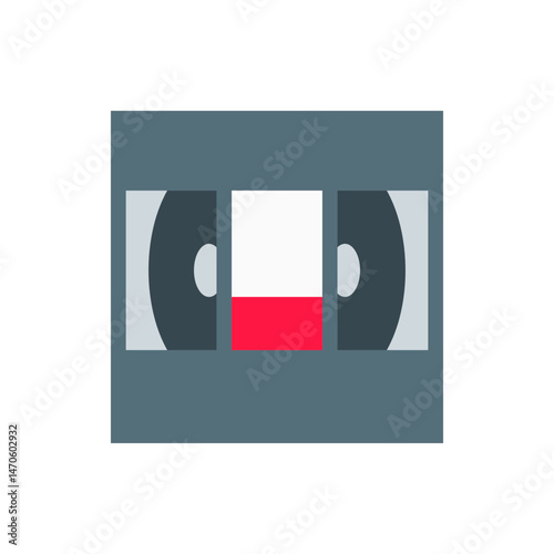 Illustration of a compact cassette tape with a polish flag in the center and grey frame design type