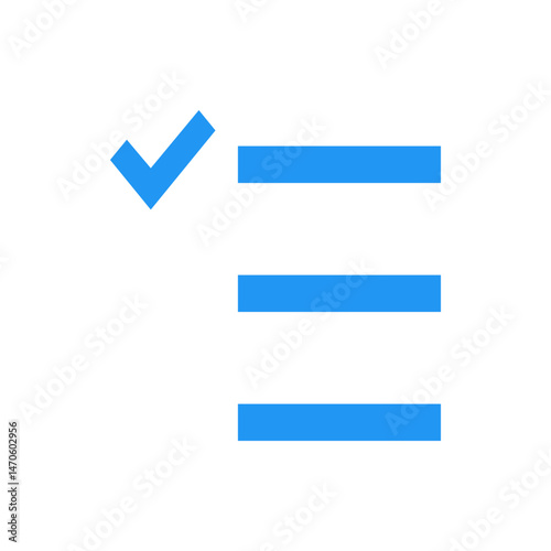 Blue check mark icon next to three horizontal lines representing a list or checklist on white background