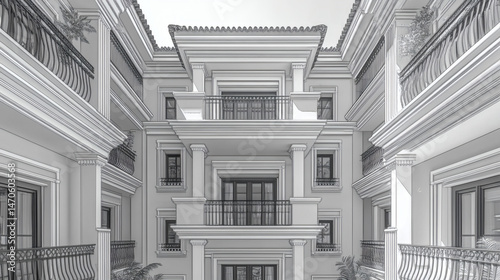 Elegant multistory building facade