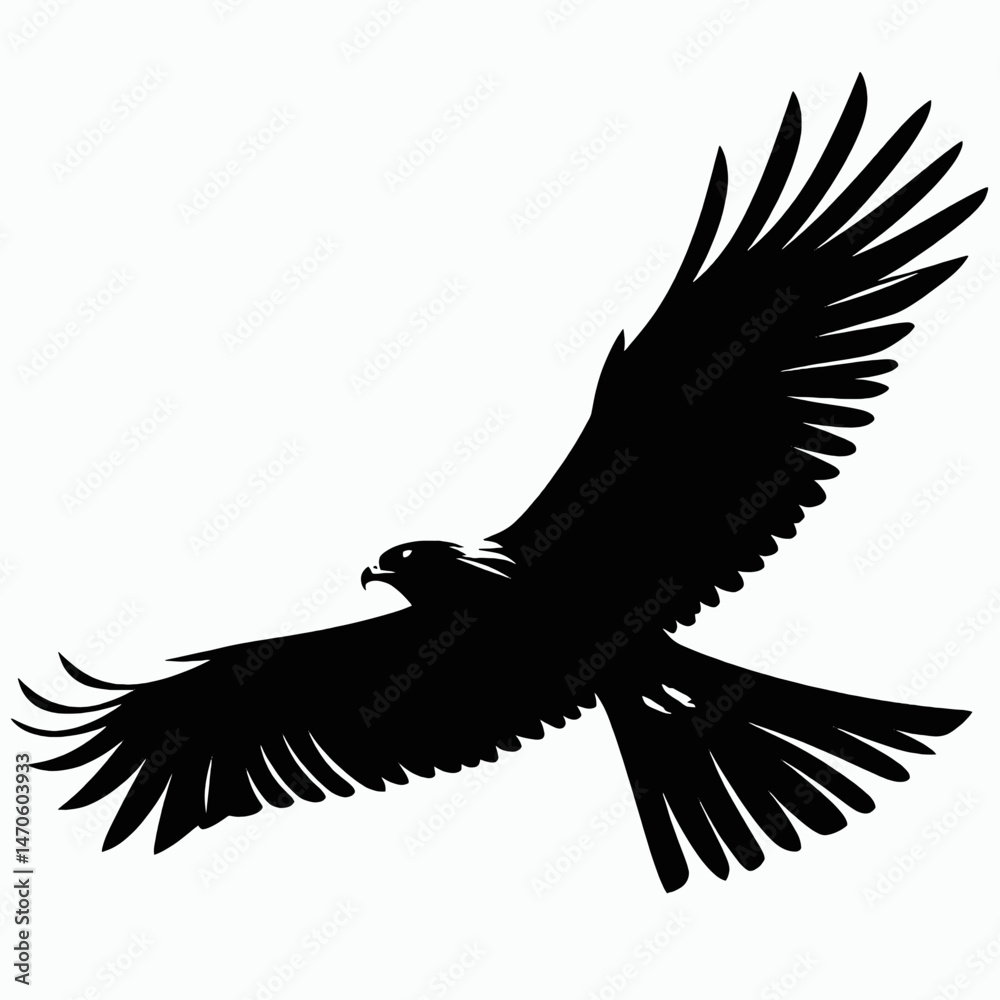 Obraz premium vector silhouette of a harrier bird gliding low, broad wings and tail, minimal style, white background 