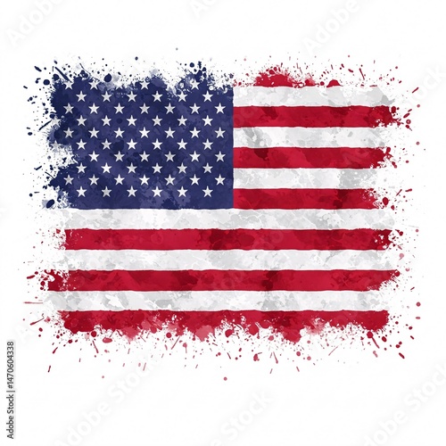 Flag of the United States of America with a paint splatter effect isolated
