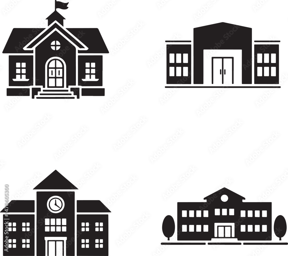 Fototapeta premium School building silhouette set vector illustration isolated On Transparent Background