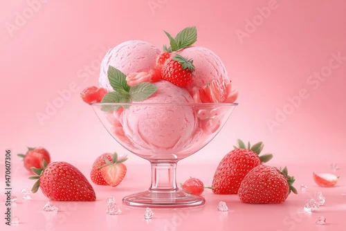 Fototapeta na wymiar Strawberry Ice Cream Dessert Pink Food.