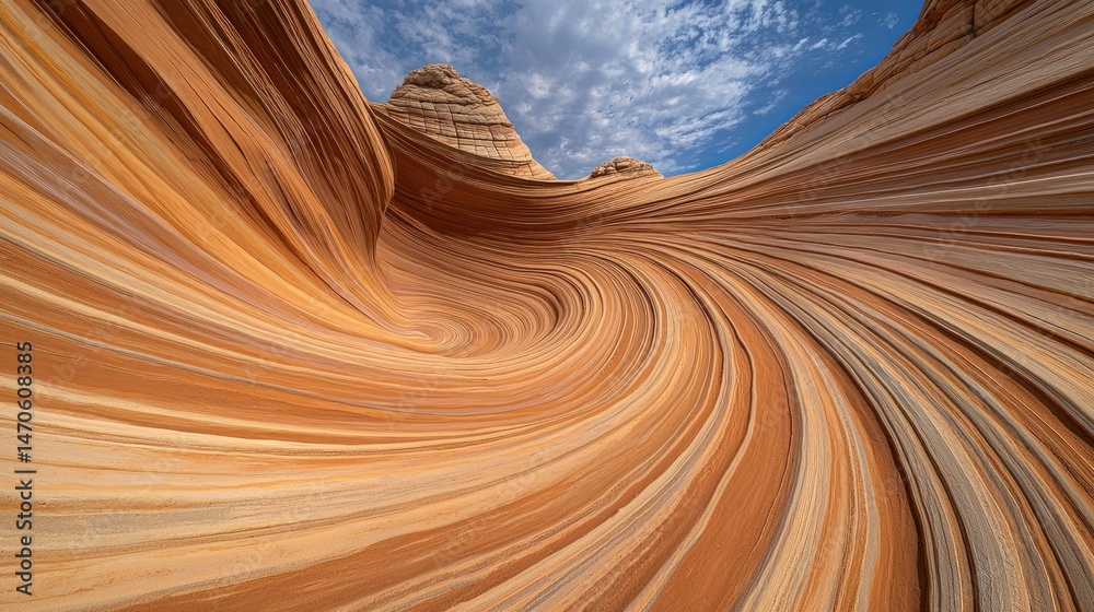 Obraz premium Sculpted sandstone formations create a wave-like pattern under sunny skies