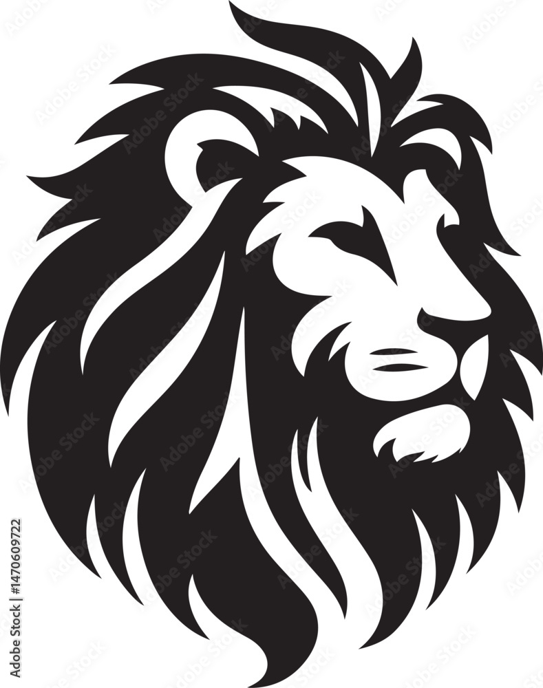 Fototapeta premium Lion head mascot silhouette icon, vector art logo icon, lion silhouette icon illustration design template isolated on a white background