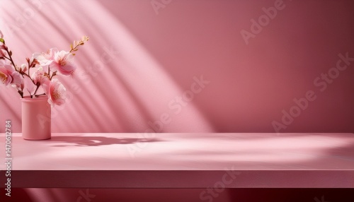 pink table background with shadow for product presentation generative ai