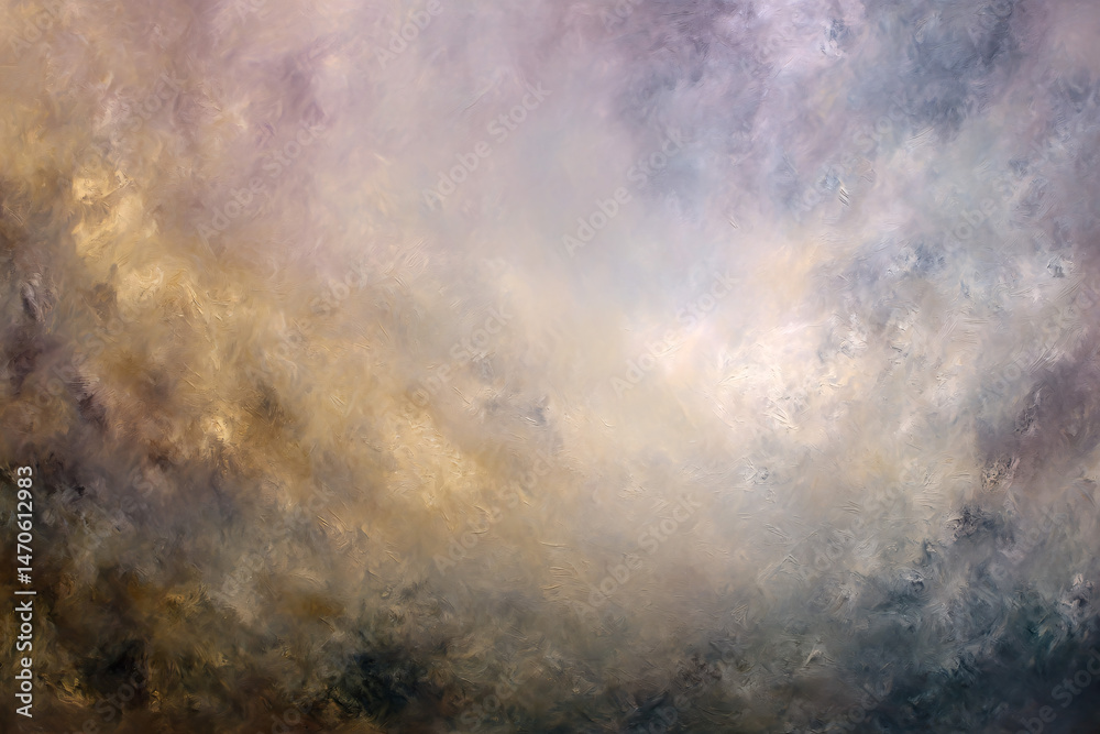 Fototapeta premium Heavenly Hues: The sky displays a mesmerizing spectacle of vibrant colors in an abstract cloudscape. Painted with brushstrokes of gold, lavender, and turquoise.