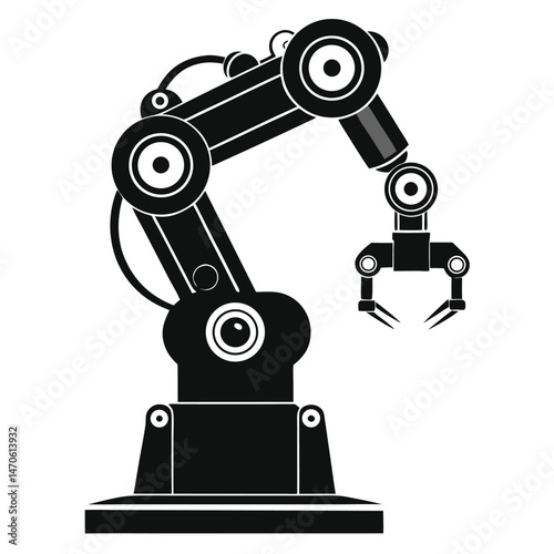 Sleek black robotic arm features an industrial grabber, showcasing modern automation and engineering precision