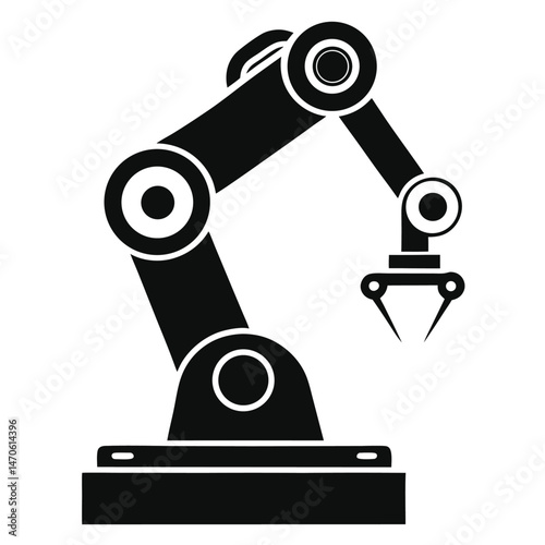 Sleek robotic arm with pincer grip showcases modern industrial automation technology in this monochrome image