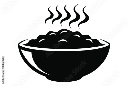 Steaming hot dish with appetizing content in bowl shows food freshness in black and white