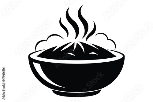 Steaming dumplings rest inside a bowl in a simple black and white vector