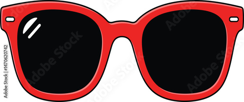 Red Sunglasses with Black Lenses, Classic Style Fashion Accessory Graphic Illustration on White Background