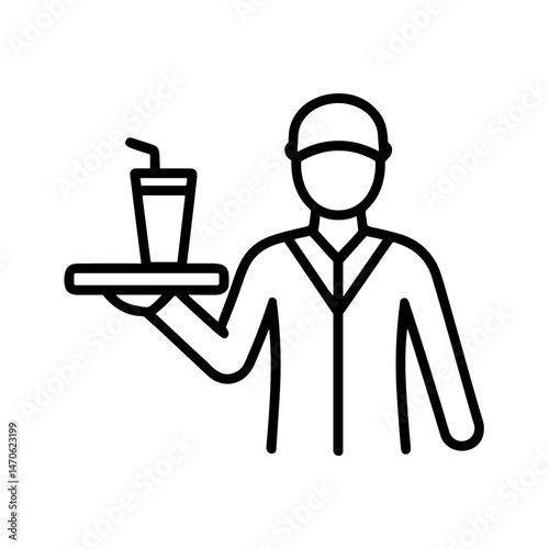 Part-time waiter joyfully serving a drink on a tray  