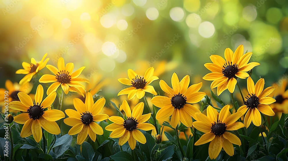 Obraz premium Bright yellow flowers in sunlight