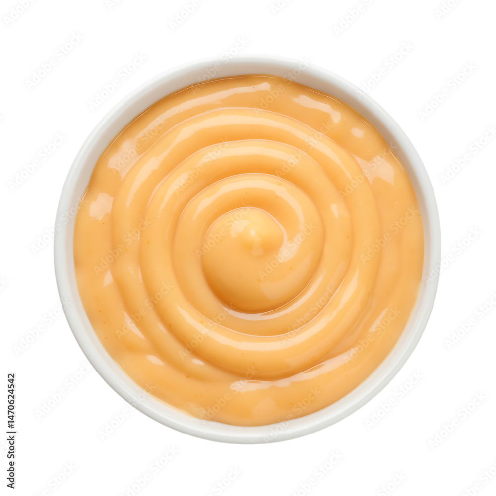 Bowl filled with orange sauce swirls from above view transparent background Bowl filled with orange sauce swirls from above view transparent background