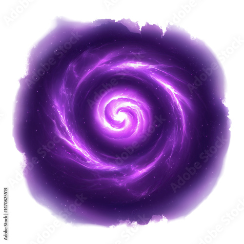 swirling vortex of purple energy and stardust with bright center framed by soft white aura isolated on png transparent background