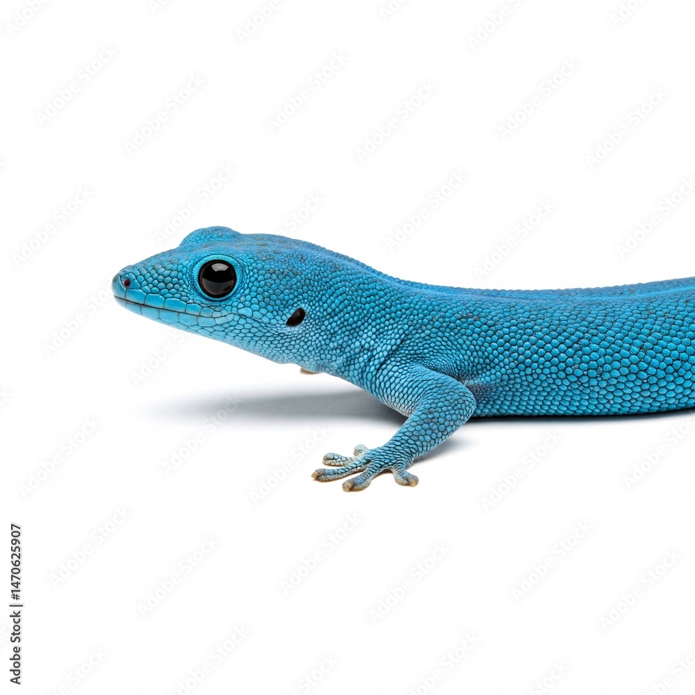 Obraz premium Electric blue gecko isolated on white background.