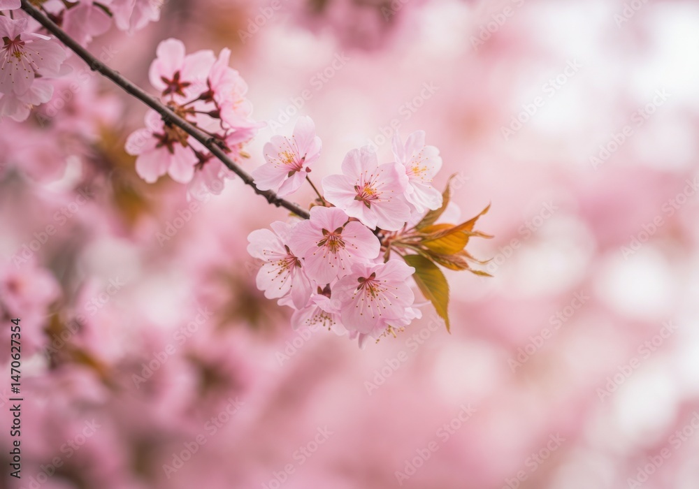 Pink cherry blossom branch closeup Pink cherry blossom branch closeup