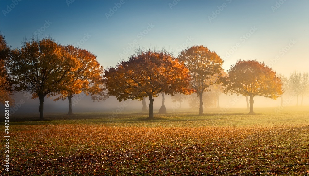 Fototapeta premium trees in fog autumn