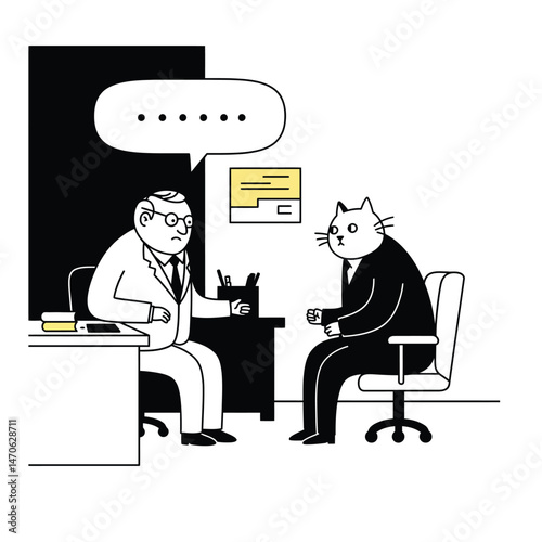 Cat employee in Office Discussion With boss