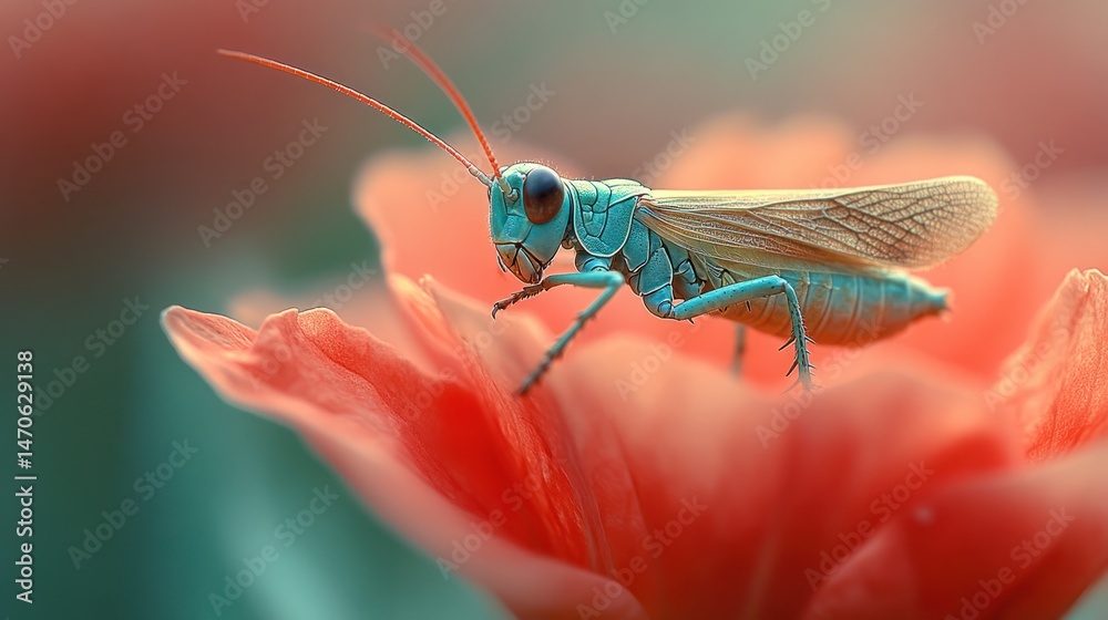 Fototapeta premium Vibrant grasshopper on a poppy petal