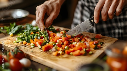 Person chopping vegetable scraps for a homemade compost pile