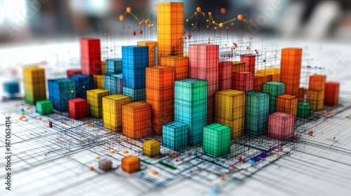 Colorful abstract bar graph cityscape design