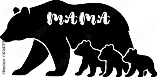 MAMA bear with three cubs. Mother's day design. Design suitable for plotter cutting.