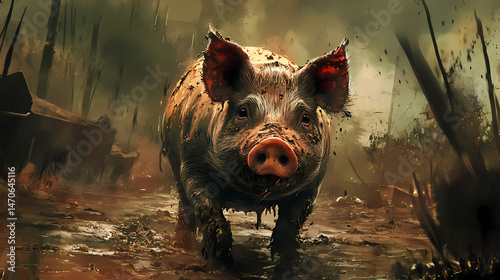 Pig in the mud. [Toxic Carnival] | Sludge Parade | filthy fun. Illustration