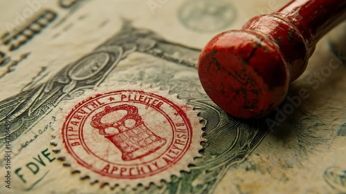 Close-up of vintage currency with a wax seal, symbolizing value and authenticity in financial transactions.