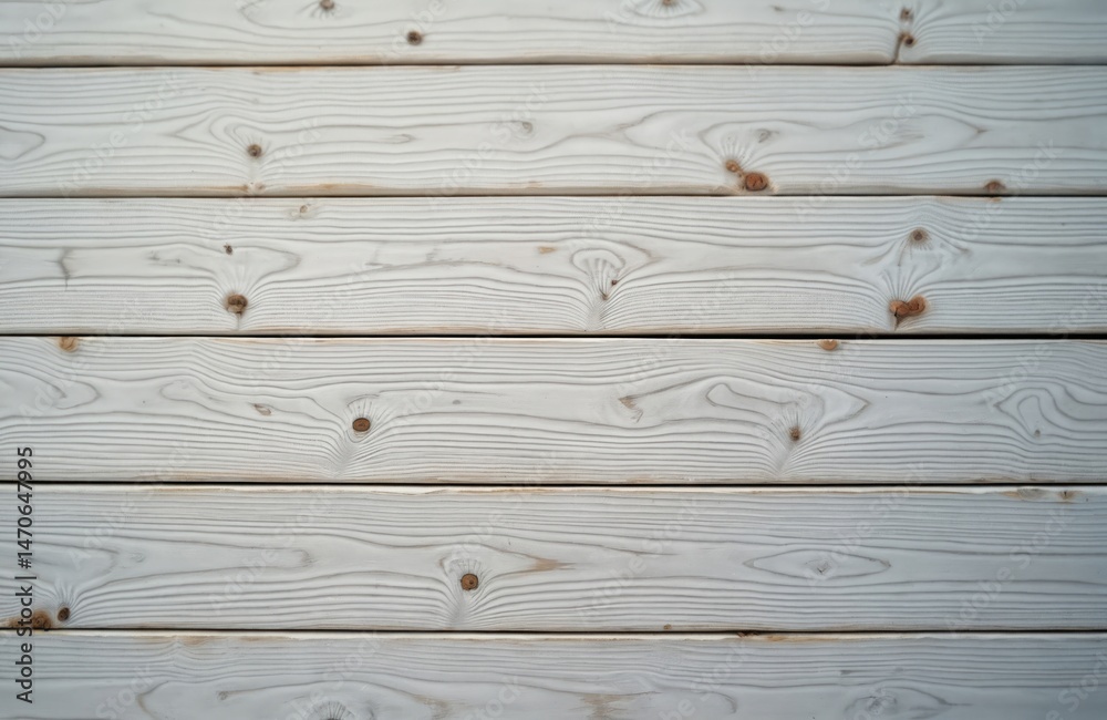 Obraz premium Bleached wooden deck planks texture background. Horizontal medium cut wood boards create natural pattern. Timber material, weathered surface. Light grey washed wood for building, interior design.