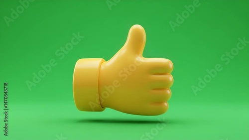 A bright 3D yellow thumbs-up hand emoji on a smooth green background, perfect for positive feedback and approval content.