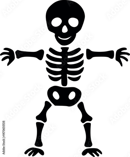 A Cartoonish Silhouette of a Smiling Halloween Skeleton with Arms Outstretched