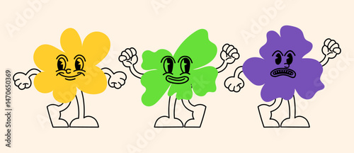 Editable vector pack of logo designs and graphic elements for marketing materials — including playful cartoon illustrations, smiling mascots, abstract stickers and minimal icons.